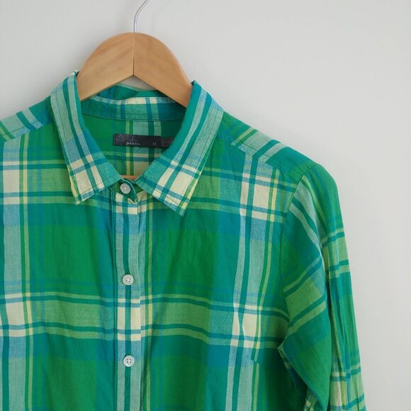 Prana Women's Medium 100% organic cotton button down shirt lightweight plaid - Picture 5 of 16